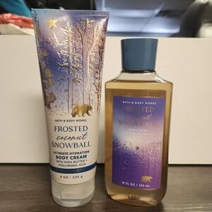 Bath & Body Works Full Size Frosted Coconut Snowball Set -Body Cream & Body Wash